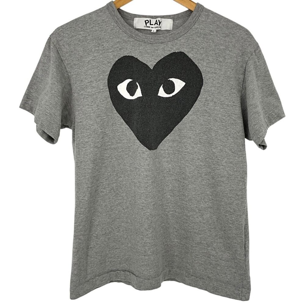 Comme Des Garçons Play Size L T-Shirt Gray Black Heart Short Sleeve Japan Made